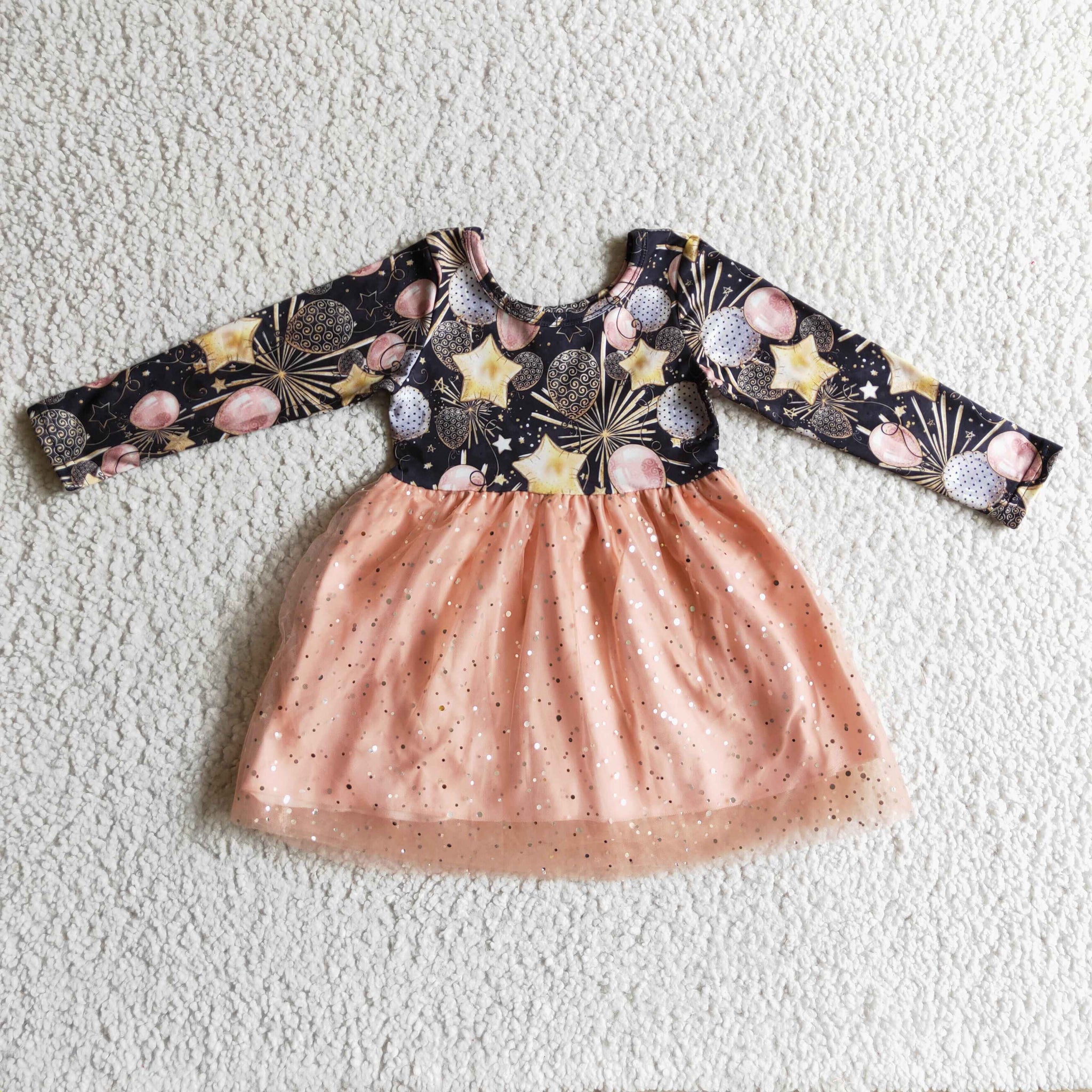 GLD0125 happy new year girl long sleeve dress