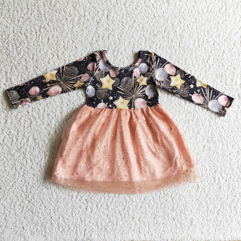 GLD0125 happy new year girl long sleeve dress