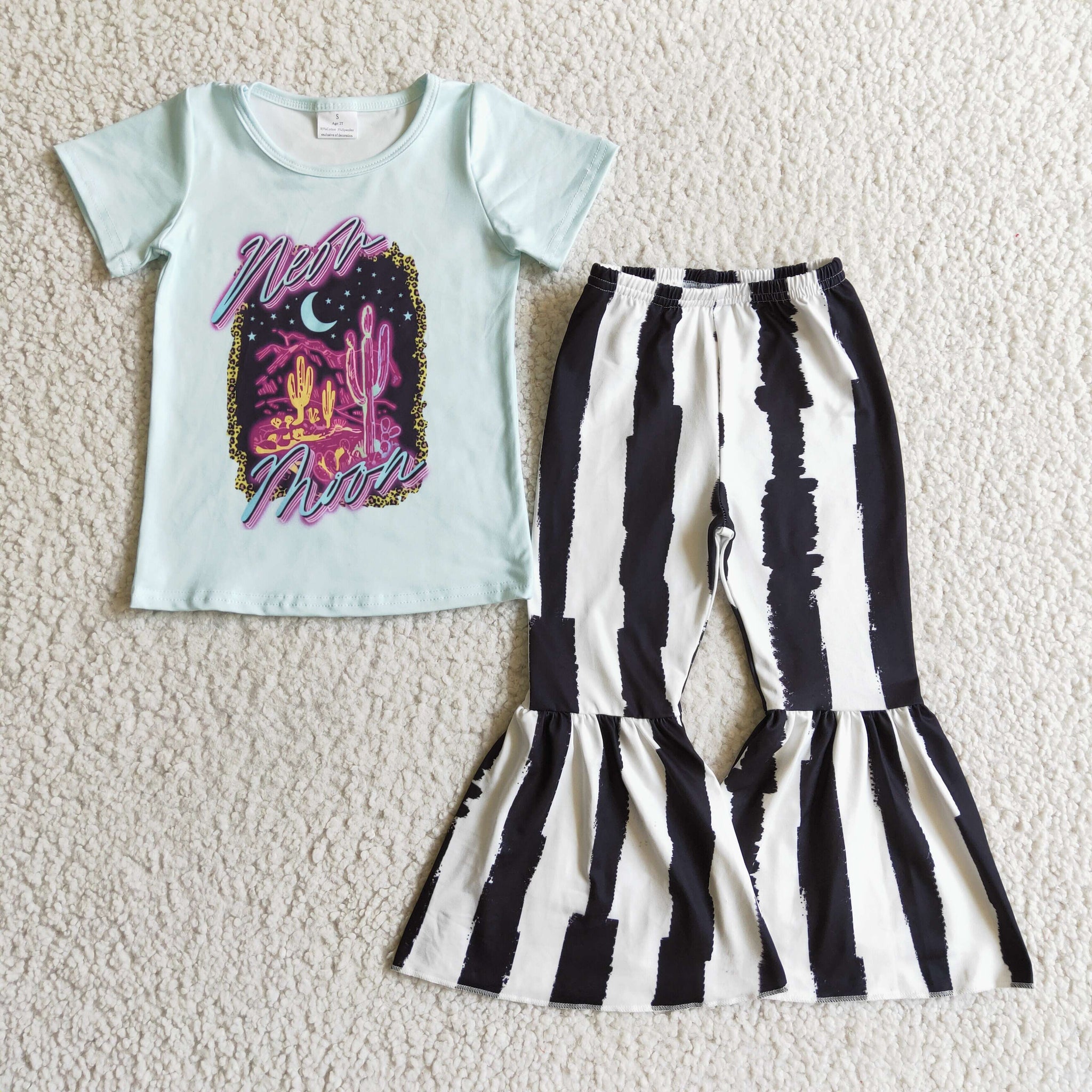 GSPO0213 Girls Autumn Short Sleeve Flared Pants Suit