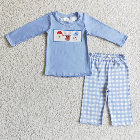 BLP0129 Christmas Boys Blue Plaid Print Long Sleeve Suit