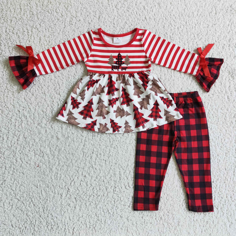 GLP0084 Girls Christmas Tree Print Long Sleeve Suit