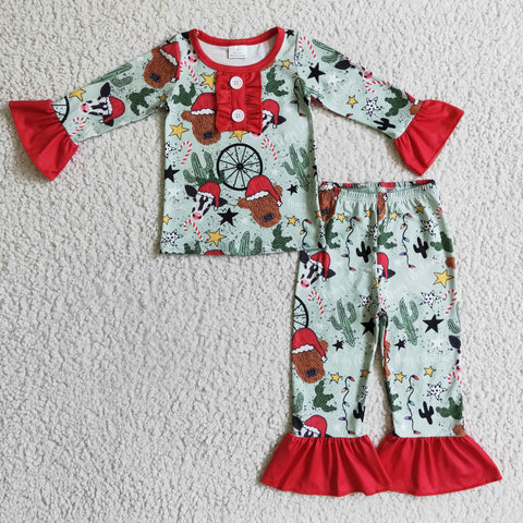 Christmas Girl Ruffle Long Sleeve Pajama Set