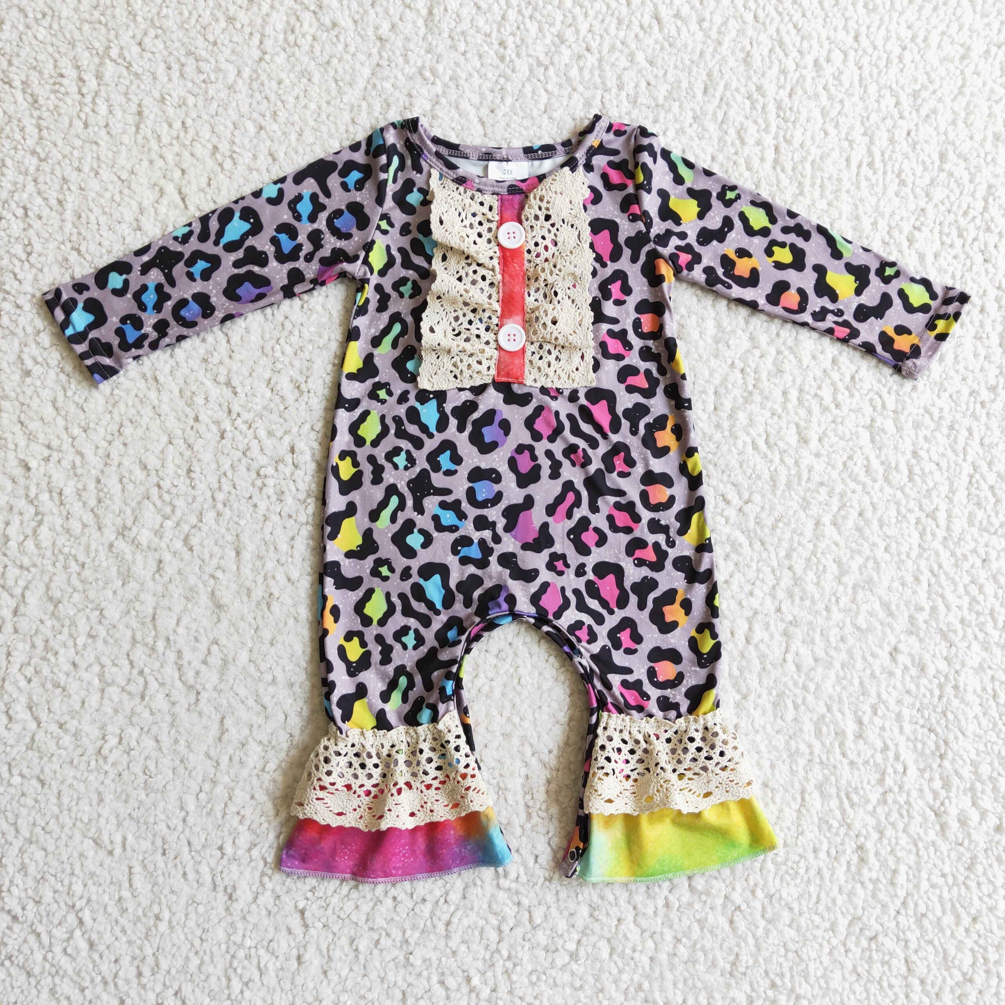 LR0215 Colorful leopard print baby girl romper