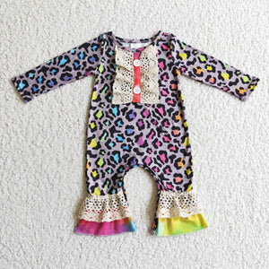 LR0215 Colorful leopard print baby girl romper