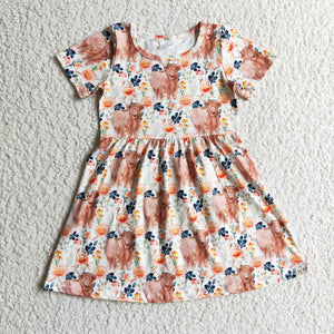 GSD0154 Cow Print Summer Short Sleeve Girls Dress