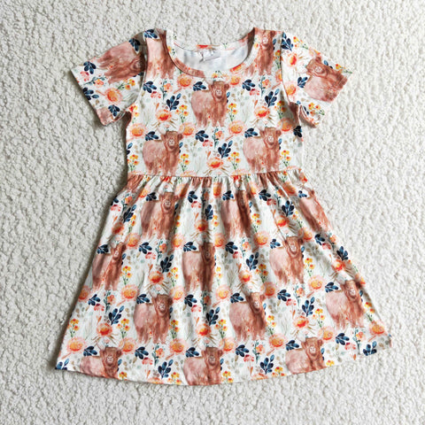 GSD0154 Cow Print Summer Short Sleeve Girls Dress
