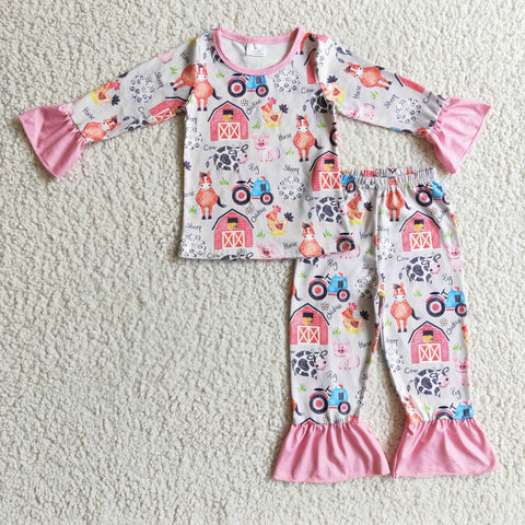 Girls' Farm Print Pajama Set