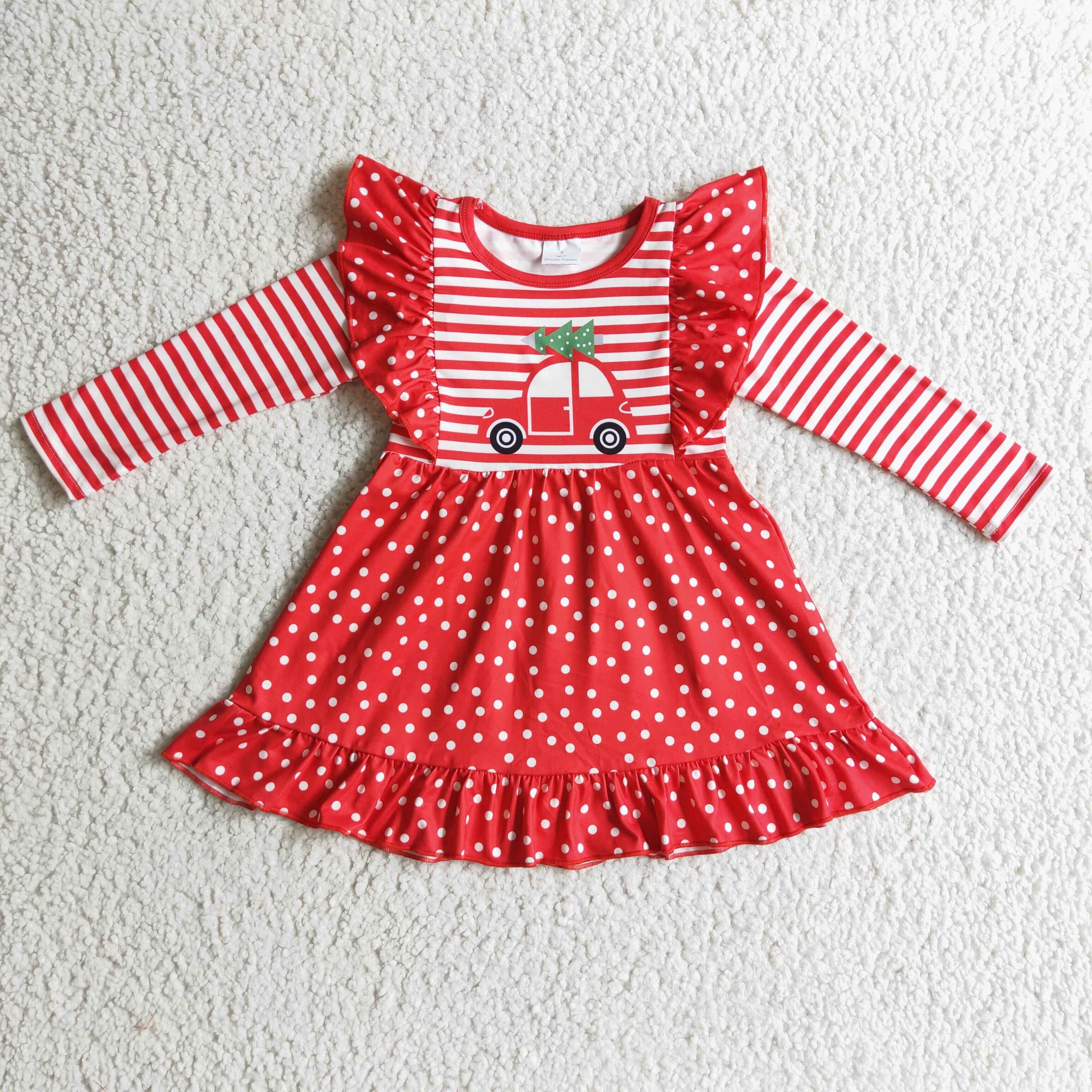 GLD0145 children's girls' solid color striped polka dot dress