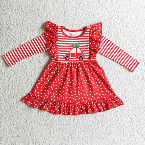 GLD0145 children's girls' solid color striped polka dot dress