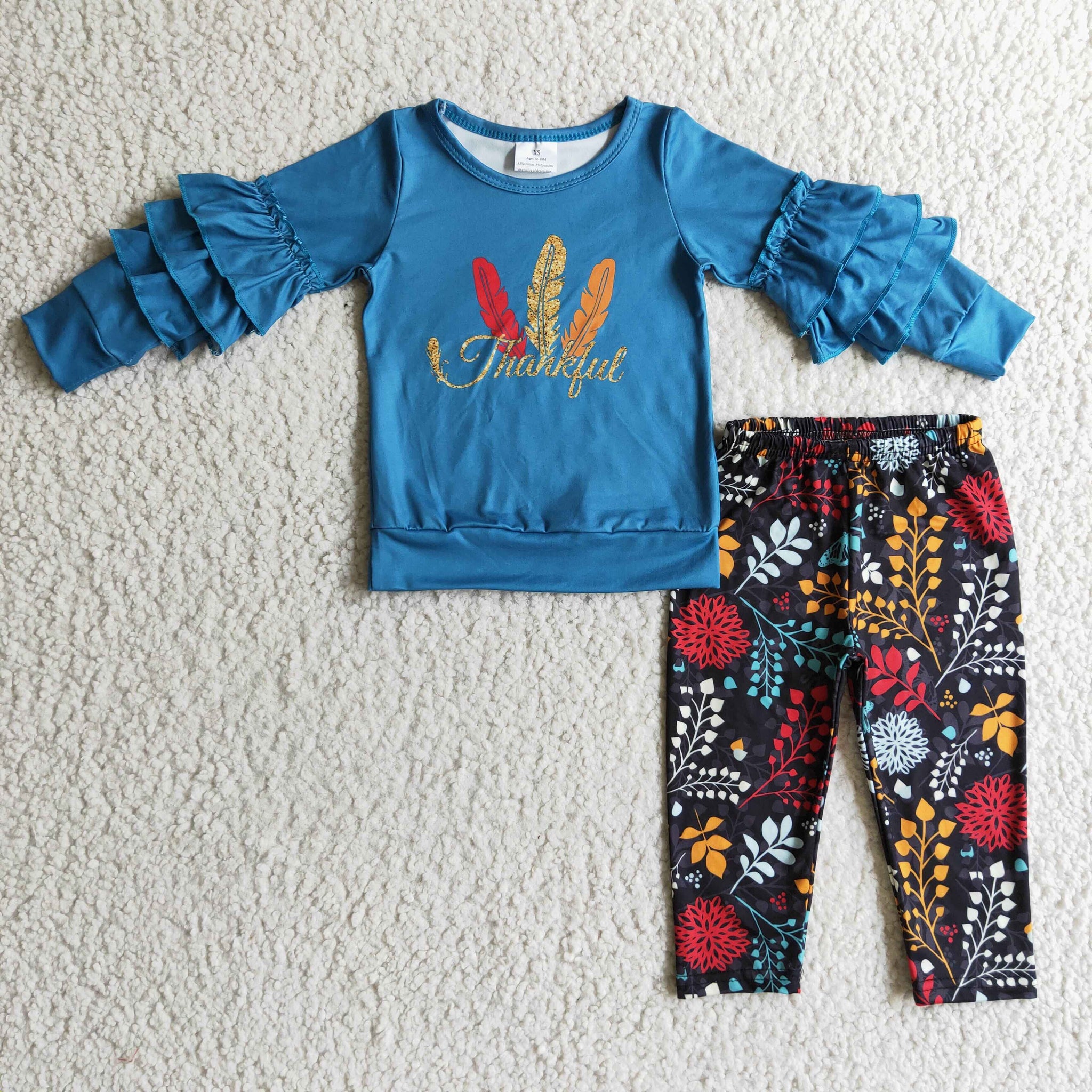 GLP0325  Thanksgiving Blue Girls Long Sleeve Suit