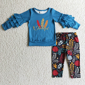 GLP0325  Thanksgiving Blue Girls Long Sleeve Suit