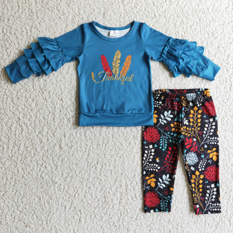 GLP0325  Thanksgiving Blue Girls Long Sleeve Suit