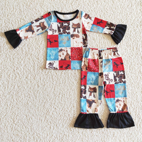 Girls Cow Long Sleeve Pajama Set