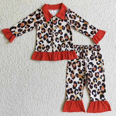 Leopard Print Girls Winter Long Sleeve Pajama Set