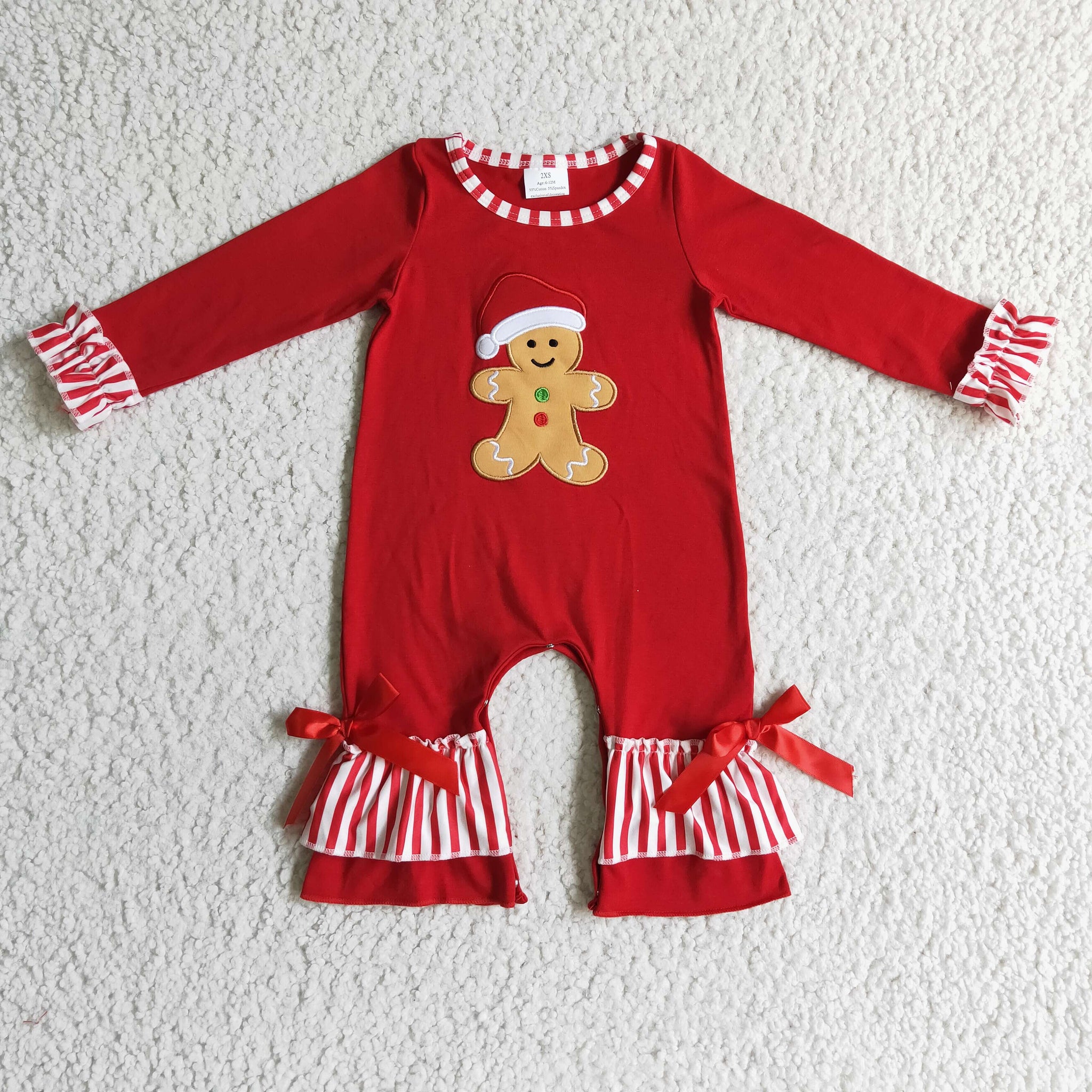 LR0196 Embroidered gingerbread baby girl romper