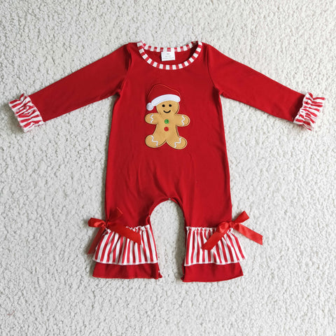LR0196 Embroidered gingerbread baby girl romper