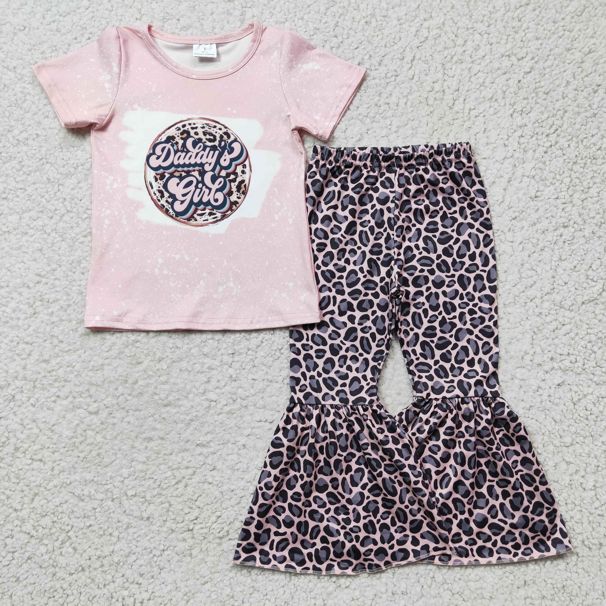GSPO0219 Pink Girls Short Sleeve Flared Pants Suit