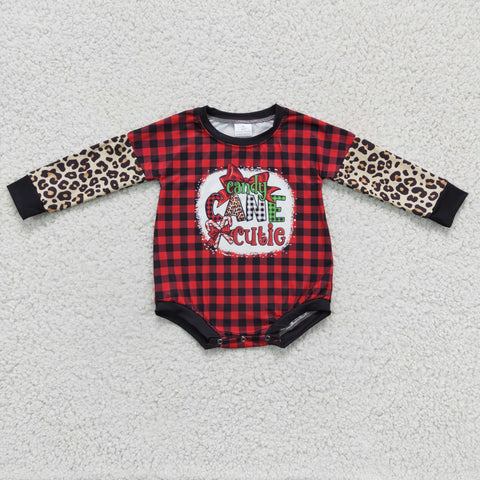 LR0214 red plaid print girl romper