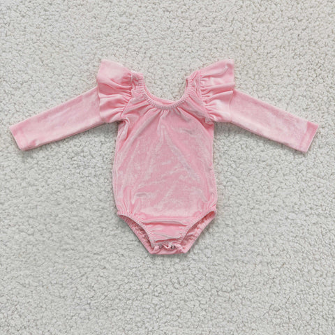 LR0213 velvet pink baby girl romper