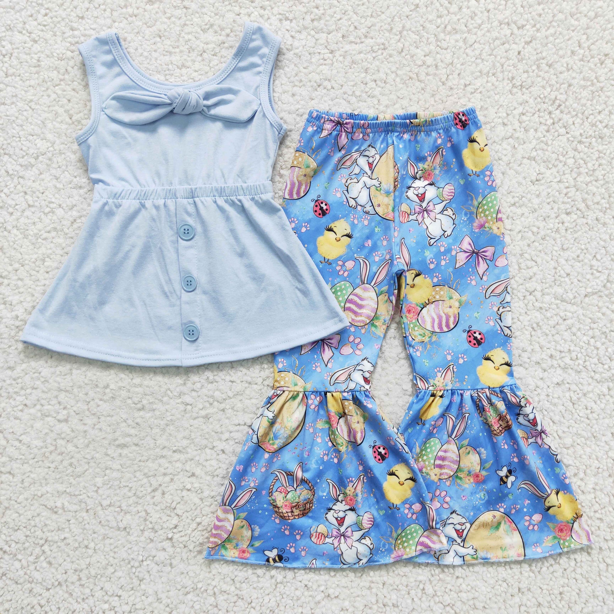 GSPO0233 Easter Girls Sleeveless Flared Pants Outfit