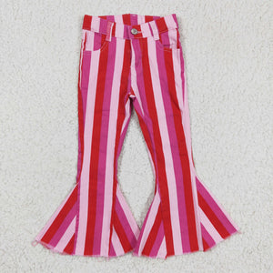 P0043 Pink Striped Denim Flare Pants