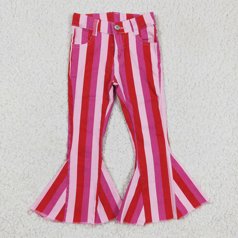 P0043 Pink Striped Denim Flare Pants