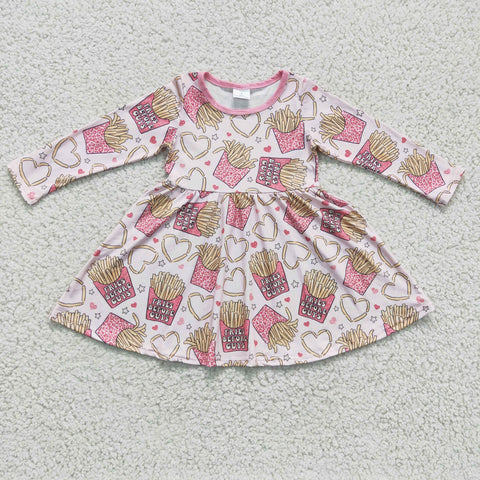 GLD0159 Girls Fries Print Valentine's Day Dress