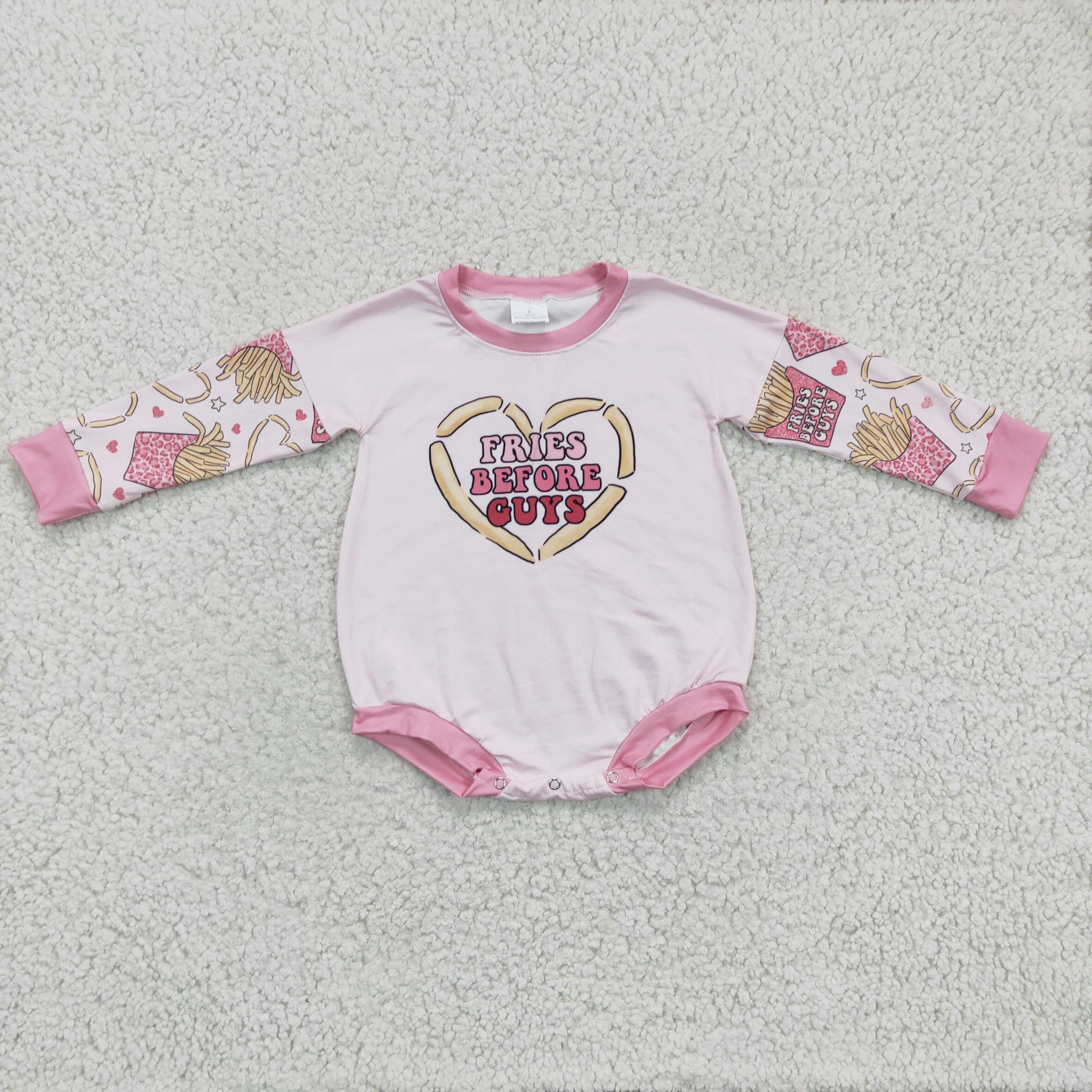 LR0231 French fries print baby girl romper