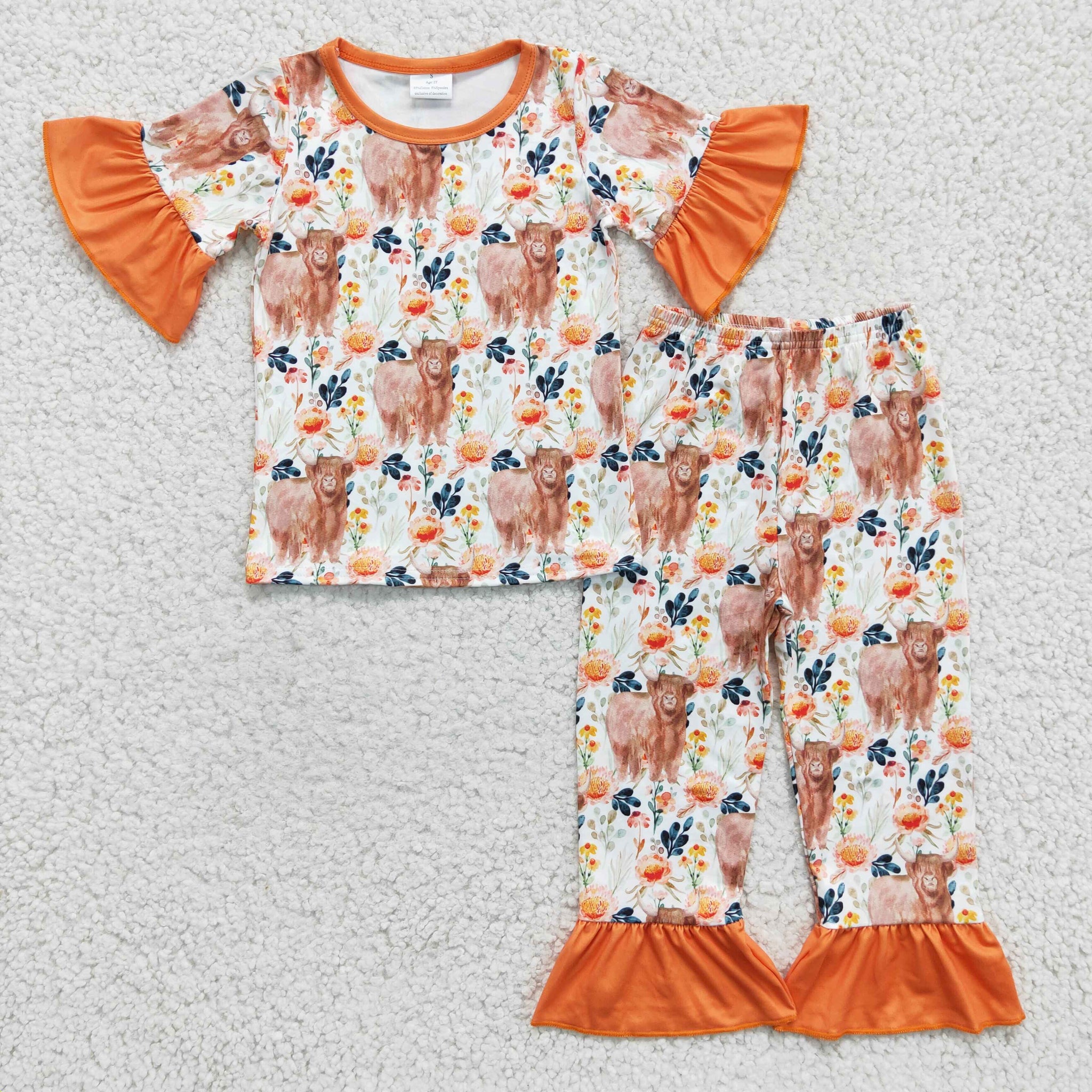GSPO0222 Girls Floral Cow Print Set