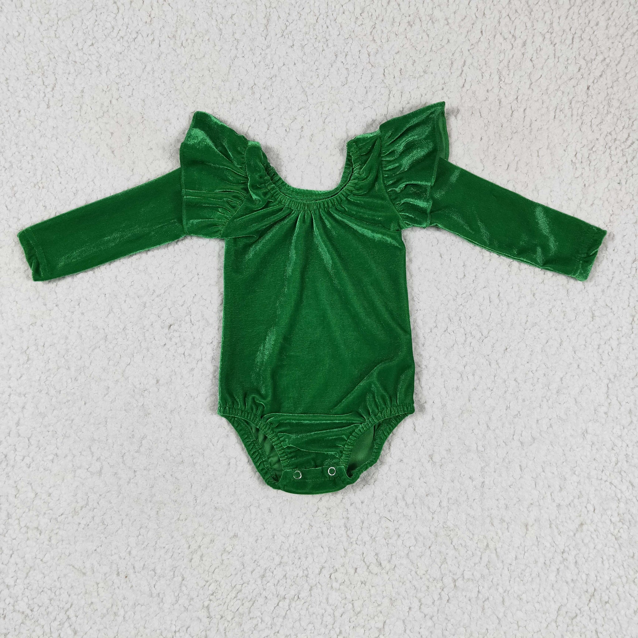 LR0212 velvet girl green romper