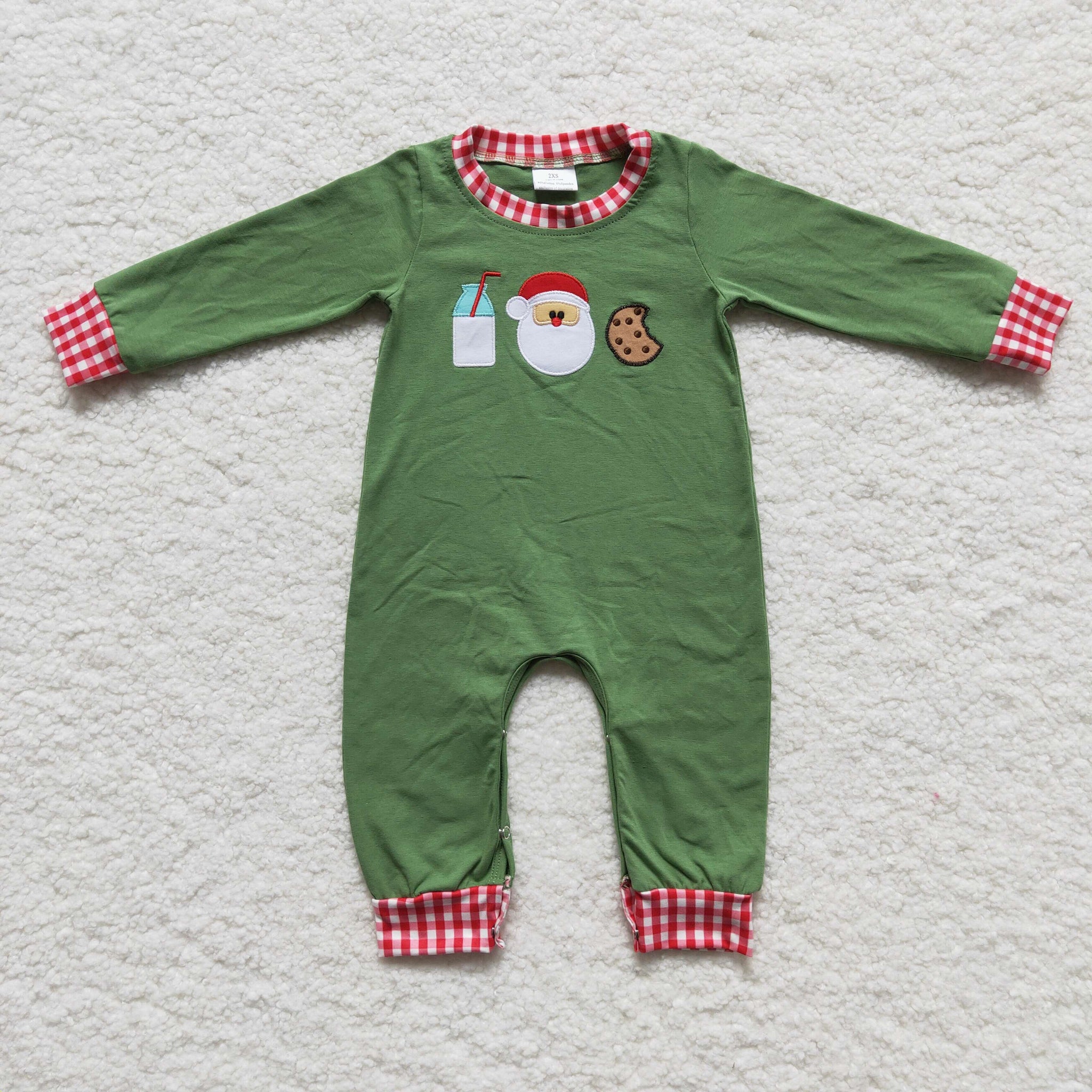 LR0232 Green cotton boy embroidery romper
