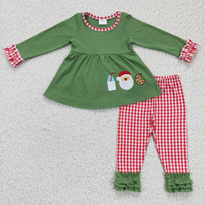 GLP0356 Christmas Cotton Embroidery Green Girls Suit