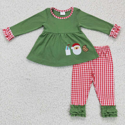 GLP0356 Christmas Cotton Embroidery Green Girls Suit