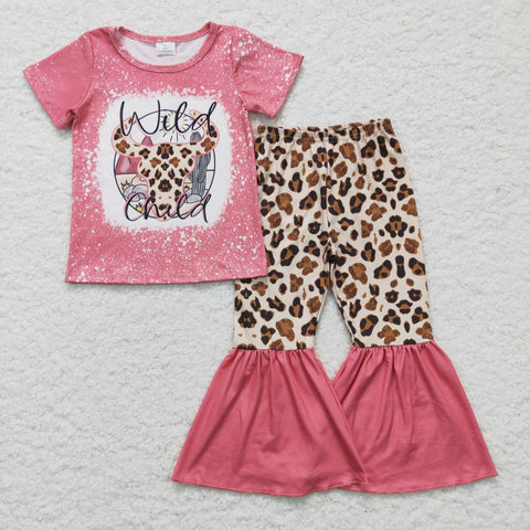 GSPO0254 Girls Pink Suit Leopard Print Flared Pants