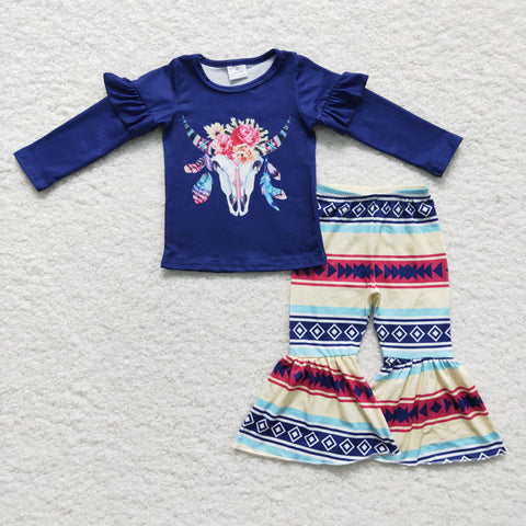 GLP0055 Blue Girl Bull Head Print suit