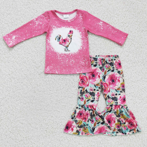 GLP0110 Girls Chicken Print Long Sleeve Floral Suit