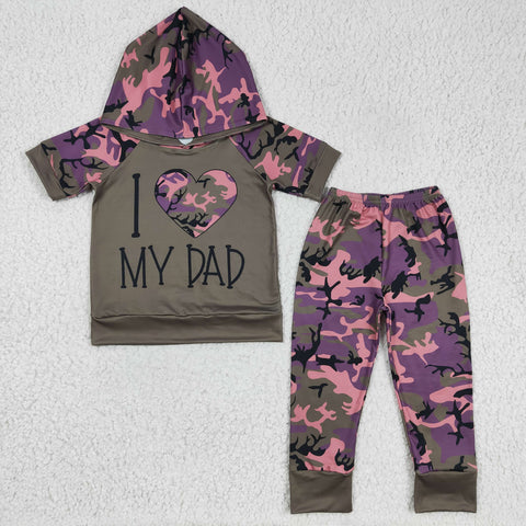 i my dad Boys' Camouflage Short Sleeve Trousers Hoodie Set