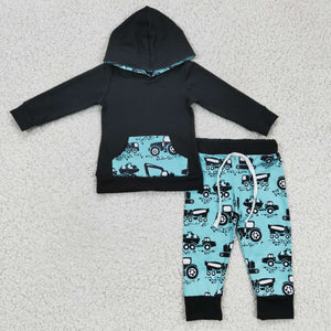 Truck Print Boys Long Sleeve Hoodie Set