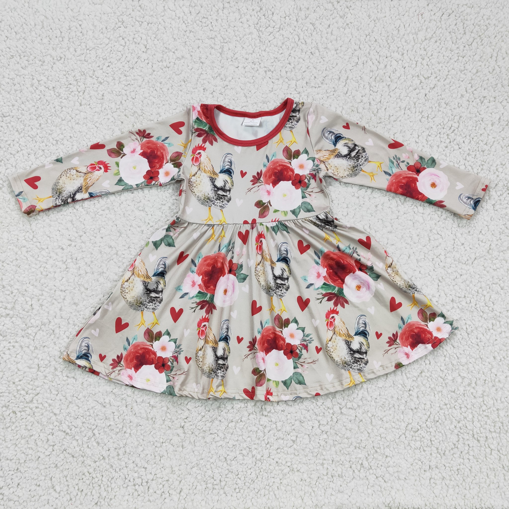 GLD0163 Chicken Pattern Print Girls Long Sleeve Dress