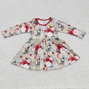 GLD0163 Chicken Pattern Print Girls Long Sleeve Dress