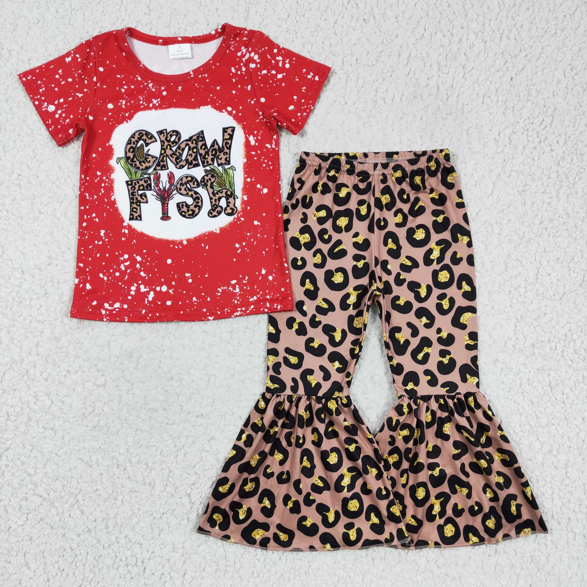 GSPO0332 craw fsh girl short sleeve flared pants suit