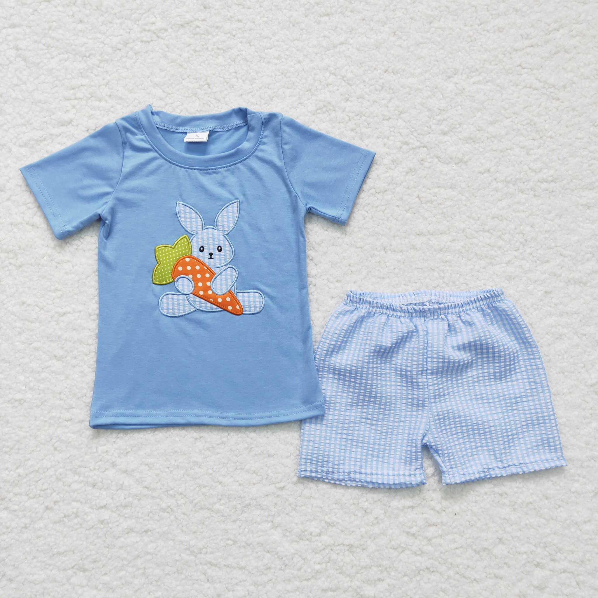 BSSO0087 Easter cotton short-sleeved cute bunny embroidered seersucker shorts