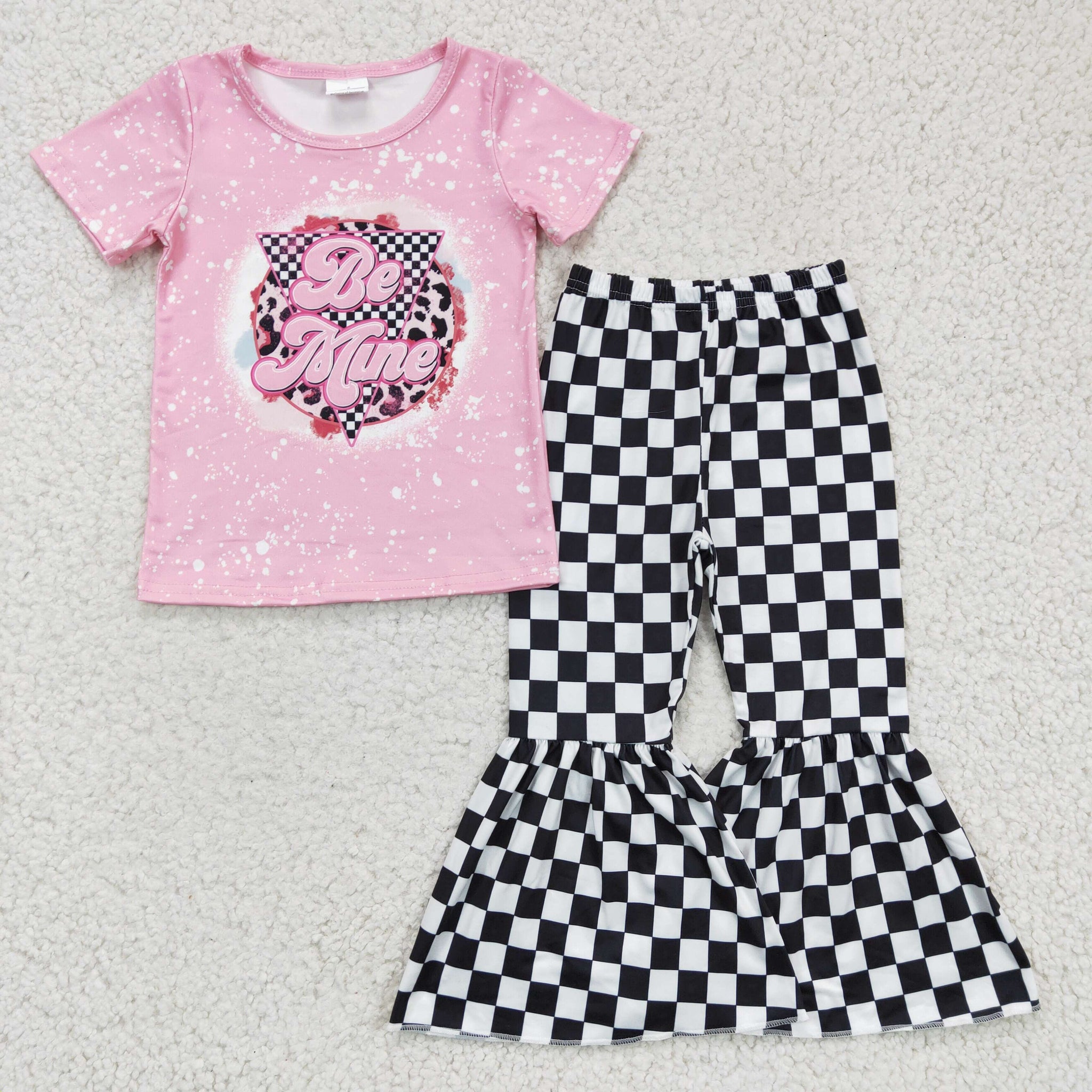 GSPO0282 Pink girl shorts black and white plaid flared pants