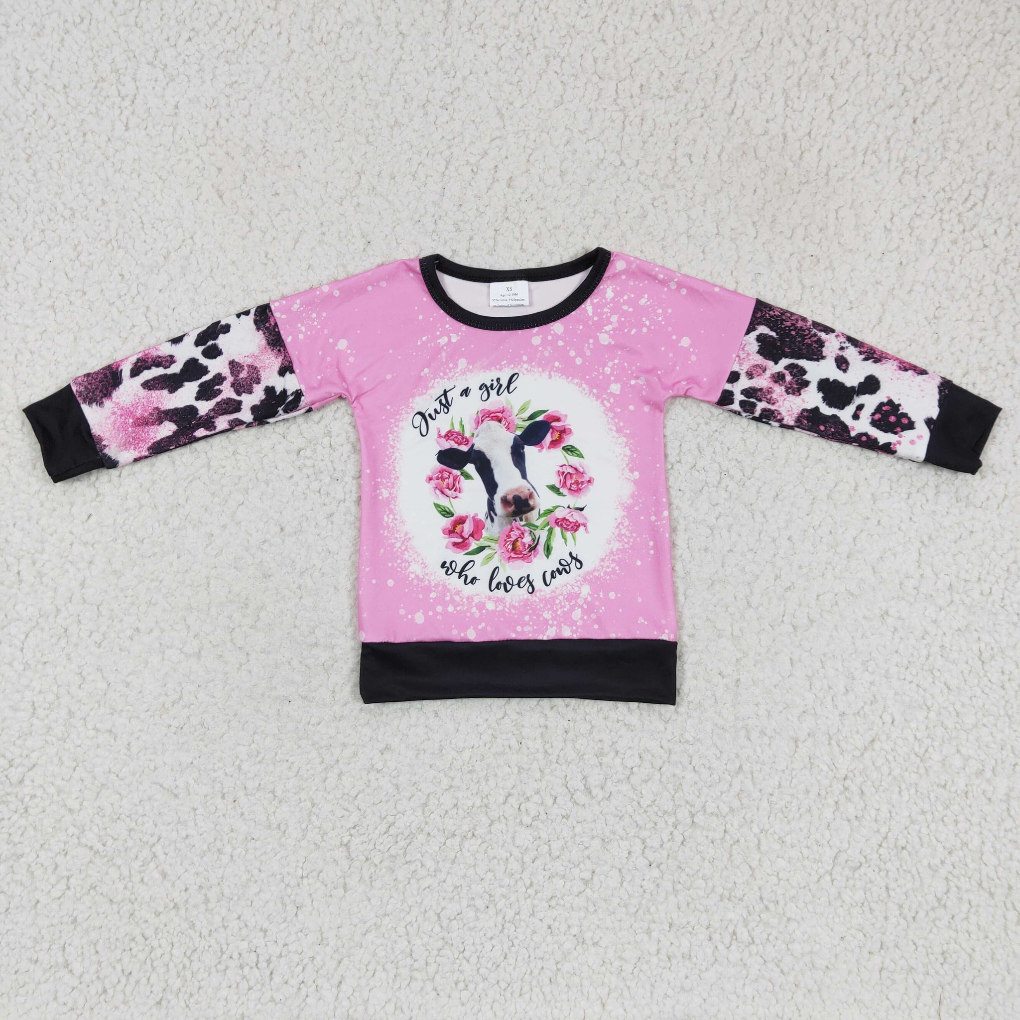 GT0077 Cute Cow Print Girls Long Sleeve Top
