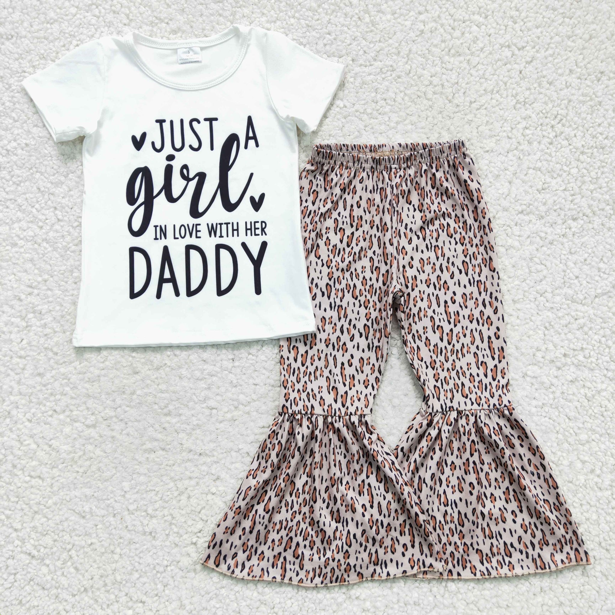 GSPO0266 Girls summer suit white top leopard print flared pants