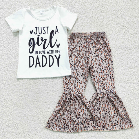 GSPO0266 Girls summer suit white top leopard print flared pants