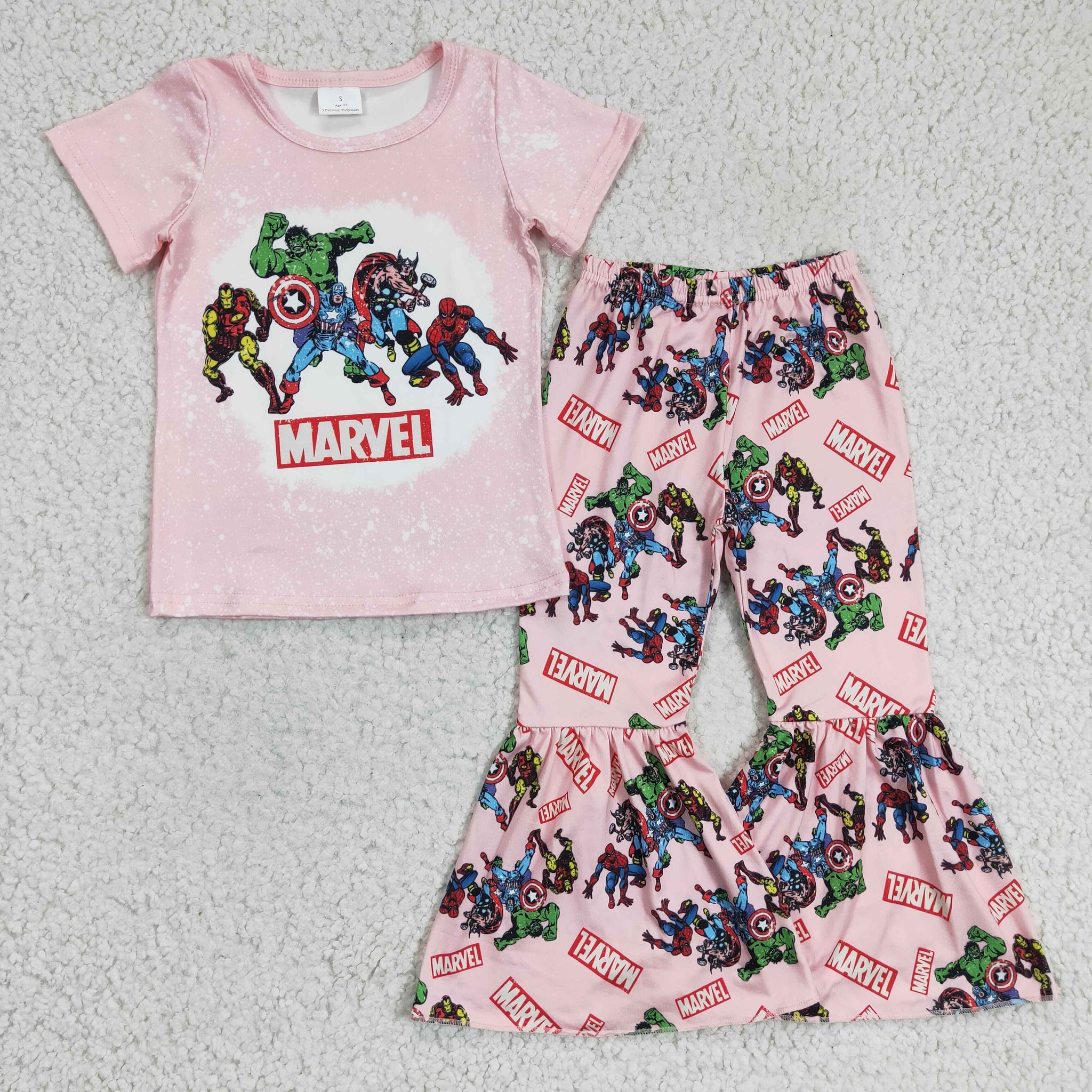 GSPO0308 marvel girls short sleeve flared pants suit