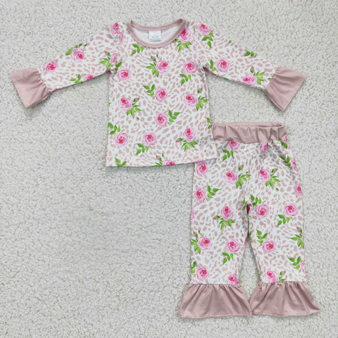 GLP0367 Girls Floral Print Long Sleeve Pajama Set