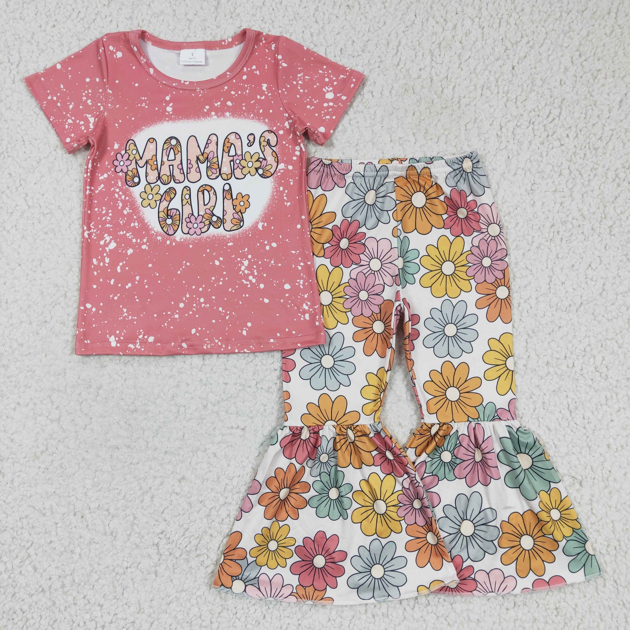 GSPO0317 Girls Floral Print Short Sleeve Flared Pants Set