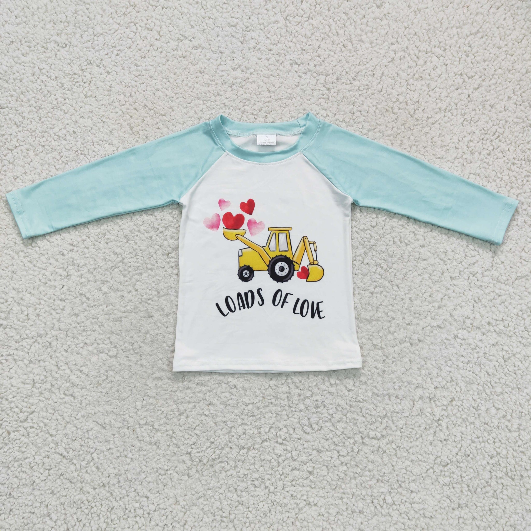BT0122 Valentine's Day Boys Excavator Truck Print Long Sleeve Top